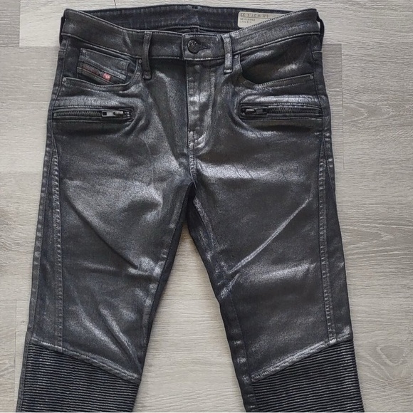 Diesel Women Skinzee-Bk Super Slim Skinny Biker Ankle Zips Sparkle - Picture 1 of 14